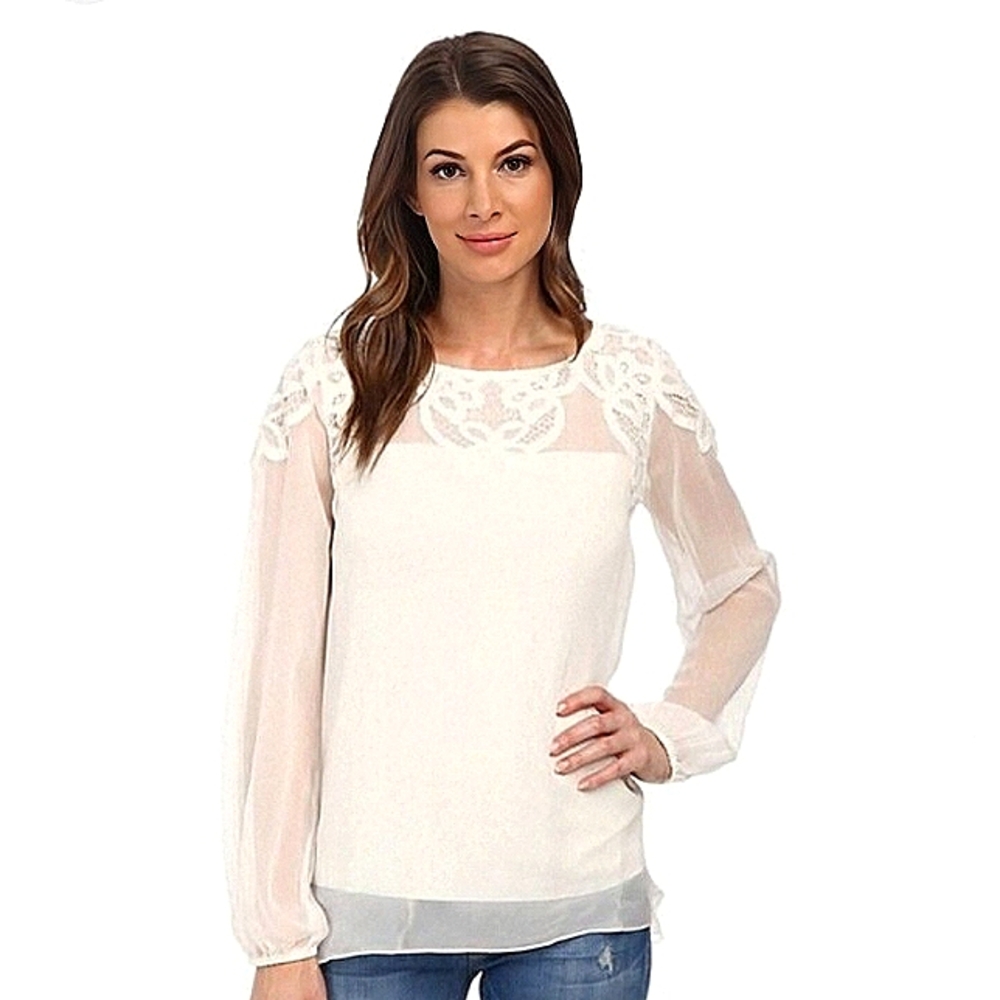 Bailey44 - Gorgeous Cream Soft Flowy Lined Long Sleeved Blouse WM